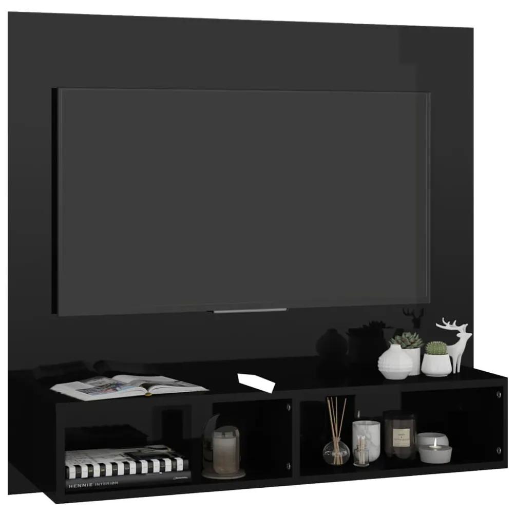 Mobile TV a Muro Nero Lucido 102x23,5x90 cm Legno Multistrato