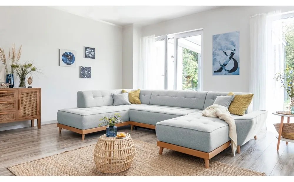 Divano letto a U grigio chiaro, angolo sinistro Dazzling Daisy - Miuform