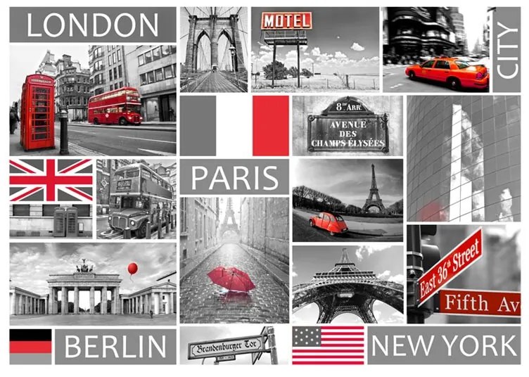 Fotomurale  London, Paris, Berlin, New York  Colore bianco e nero, Dimensioni e Misure 200x140