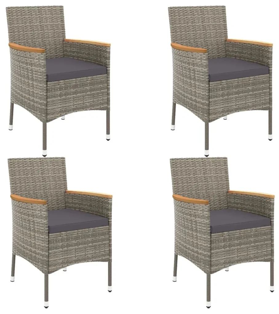 Set bistrò da giardino 5 pz con cuscini in polyrattan grigio