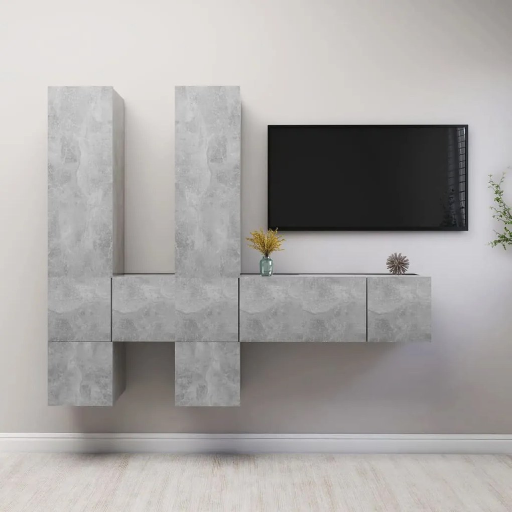 Set Di Mobili Porta Tv 7 Pz Grigio Cemento İn Legno Multistrato /