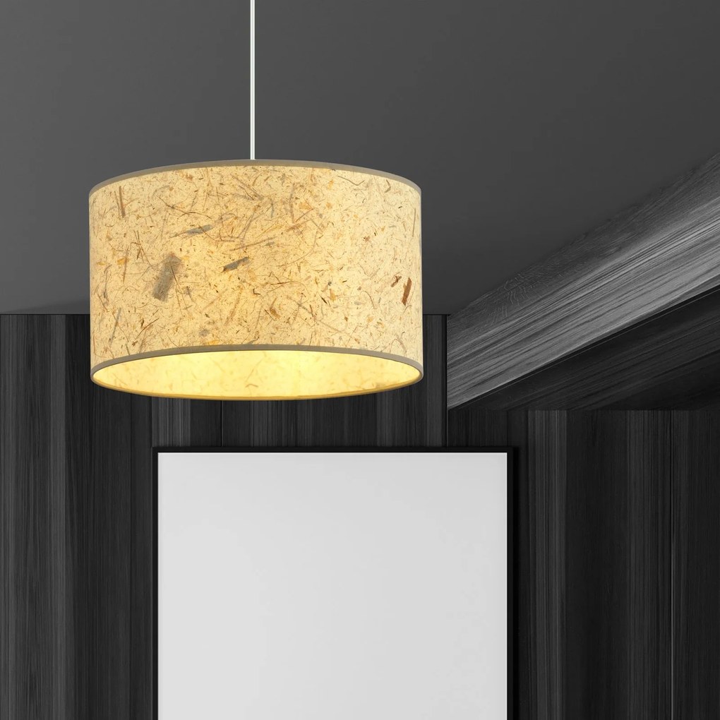 Sospensione Minimal 1 Luce Aston In Acciaio Bianco E Beige Effetto Sughero