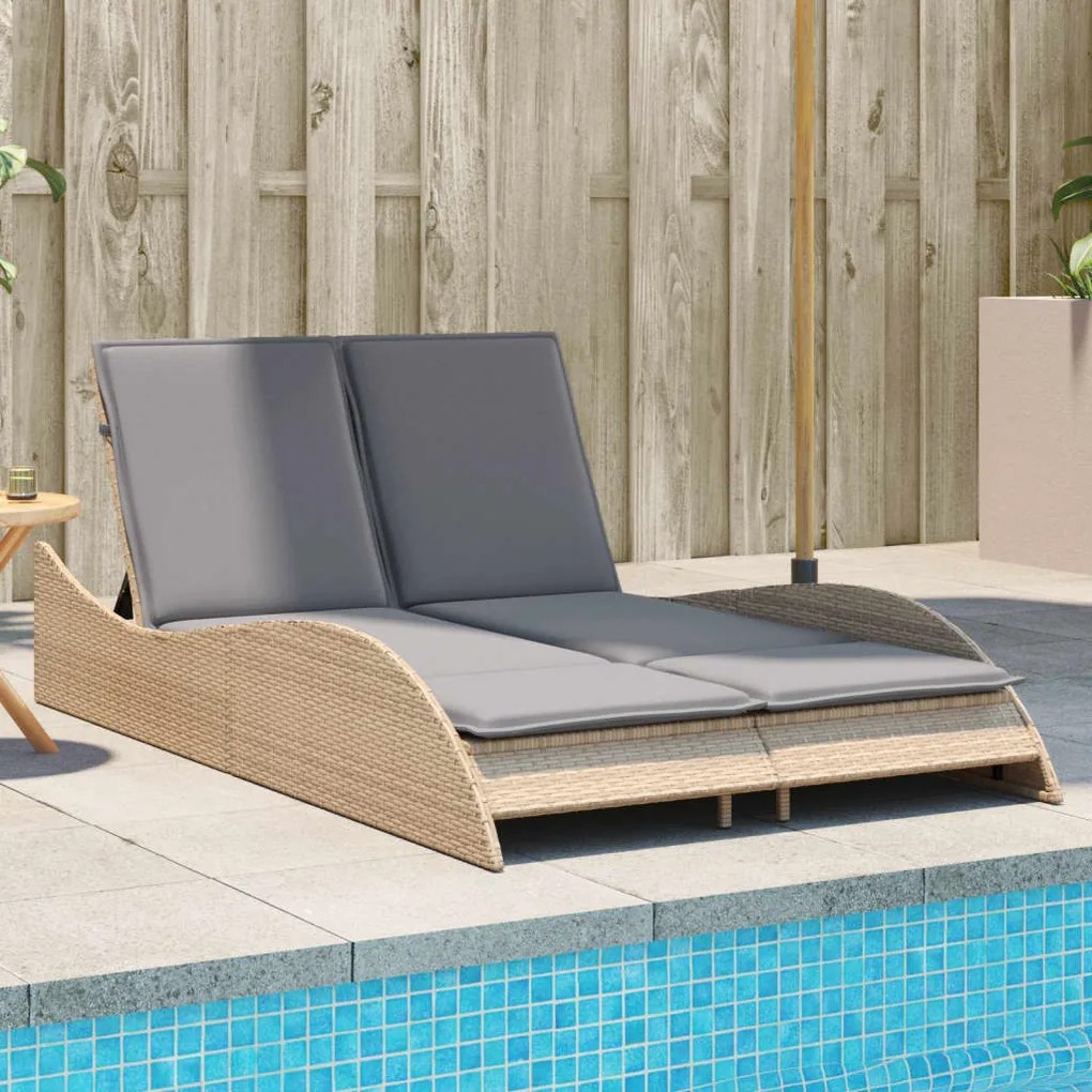 Lettino Prendisole Con Cuscini Beige 114x205x73 Cm Polyrattan /