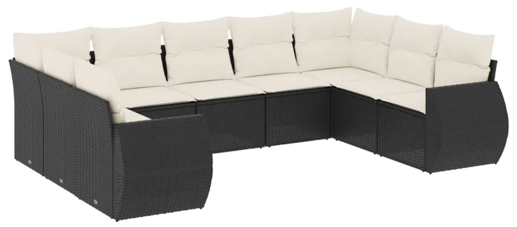 Set Divani da Giardino 9 pz con Cuscini Nero in Polyrattan