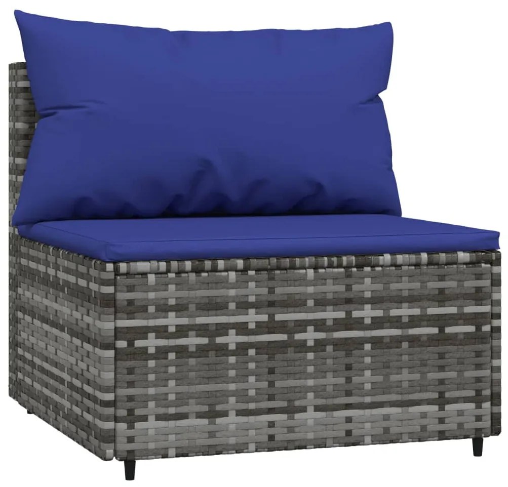 Set divani da giardino 3 pz con cuscini in polyrattan grigio