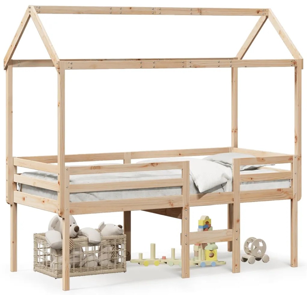 Letto A Soppalco Con Tetto 75x190 Cm İn Legno Massello Di Pino /