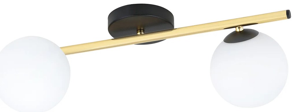 Plafoniera Contemporanea 2 Luci Eracle In Acciaio Oro/Nero E Sfere Vetro Bianco
