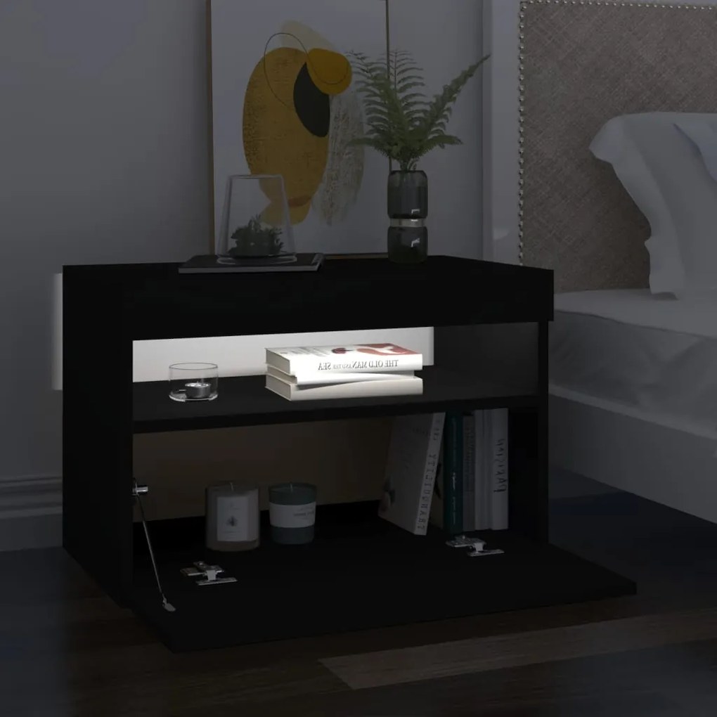 Comodini con Luci LED Neri 60x35x40 cm in Legno Multistrato