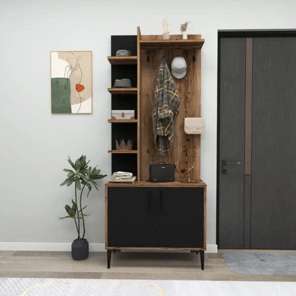 Mobile Ingresso 75 Cm Con Scarpiera E Cappottiera Teris Noce E Antracite