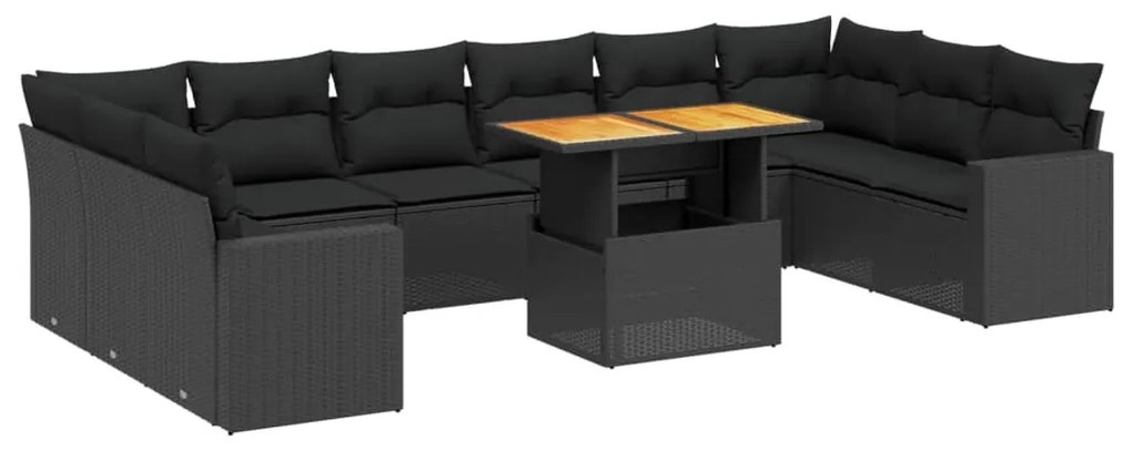 Set Divani da Giardino 11 pz con Cuscini in Polyrattan Nero