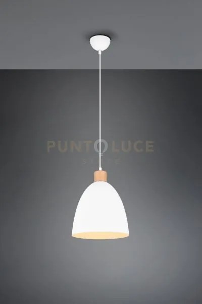 Jagger sospensione cono metallo bianco e legno d.25cm 1 luce attacc...