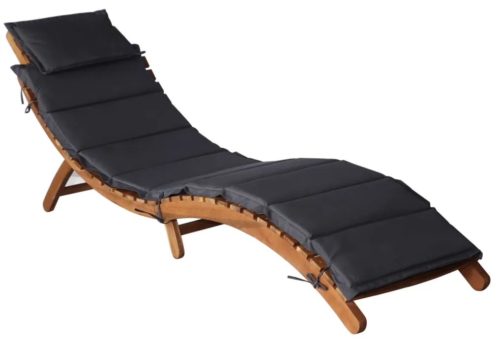 Lettino Prendisole Con Cuscini Grigio Scuro İn Legno Di Acacia /