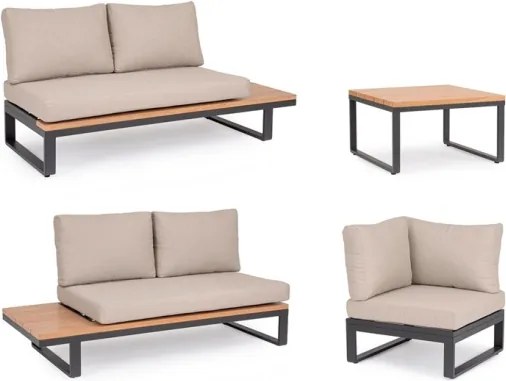 Salotto Angolare In Alluminio Con Cuscini E Tavolino Zelmar Antracite Bizzotto