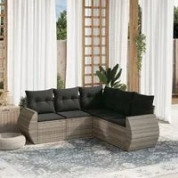 Set Divano da Giardino 5pz con Cuscini Grigio Chiaro Polyrattan 3253689