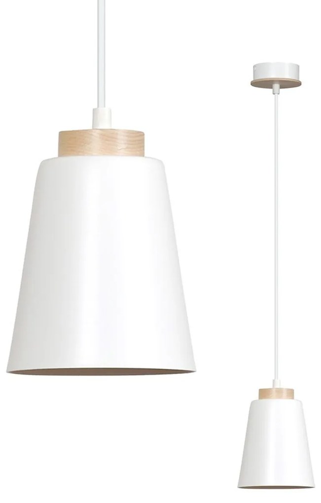 Lampadario a Sospensione in Acciaio e Legno BOLERO White