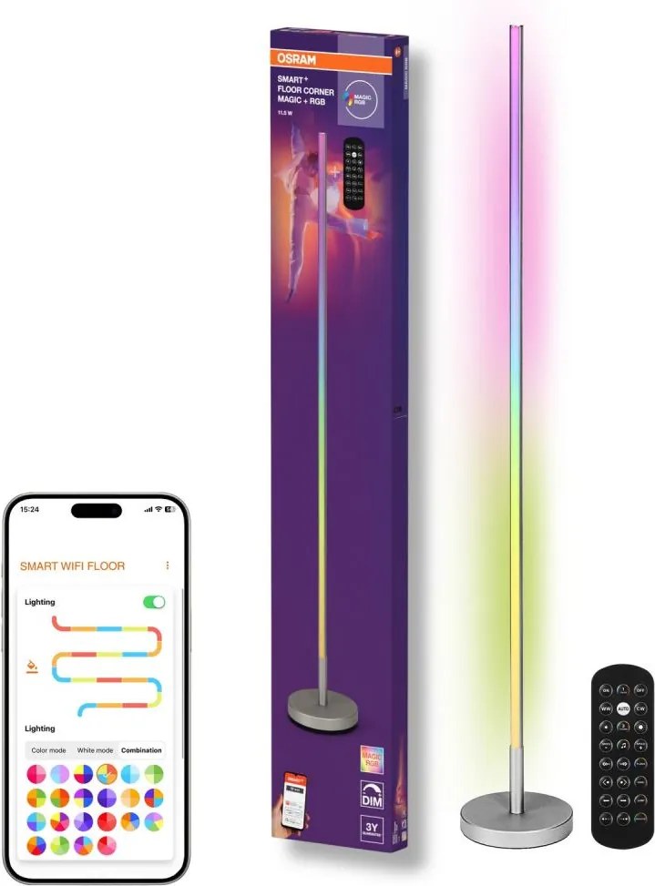 Osram - Lampada da terra LED RGBW dimmerabile SMART+ MAGIC LED/11,5W/230V argento Wi-Fi+telecomando