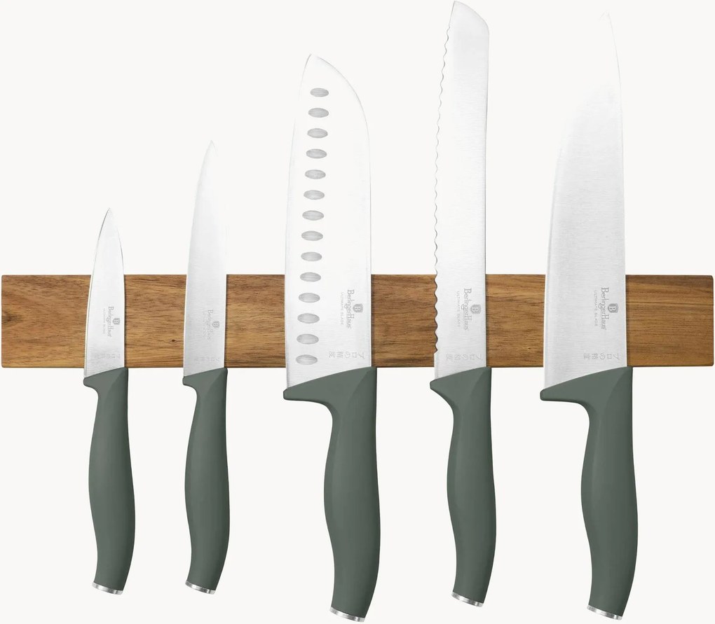 Set di 6 coltelli in acciaio inossidabile verde opaco con supporto