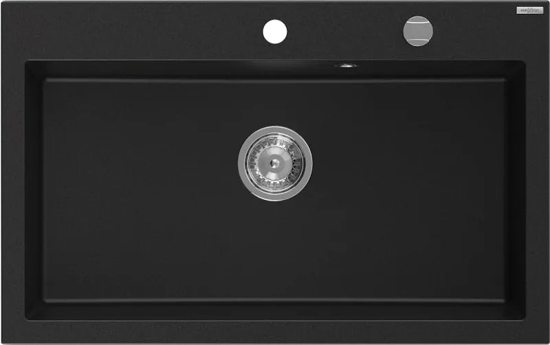 Mexen Elix lavello in granito 1-vasca 800 x 500 mm, nero, sifone cromato - 6527801005-77