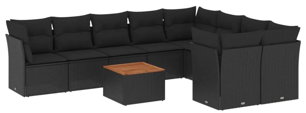 Set Divani da Giardino 10pz con Cuscini in Polyrattan Nero