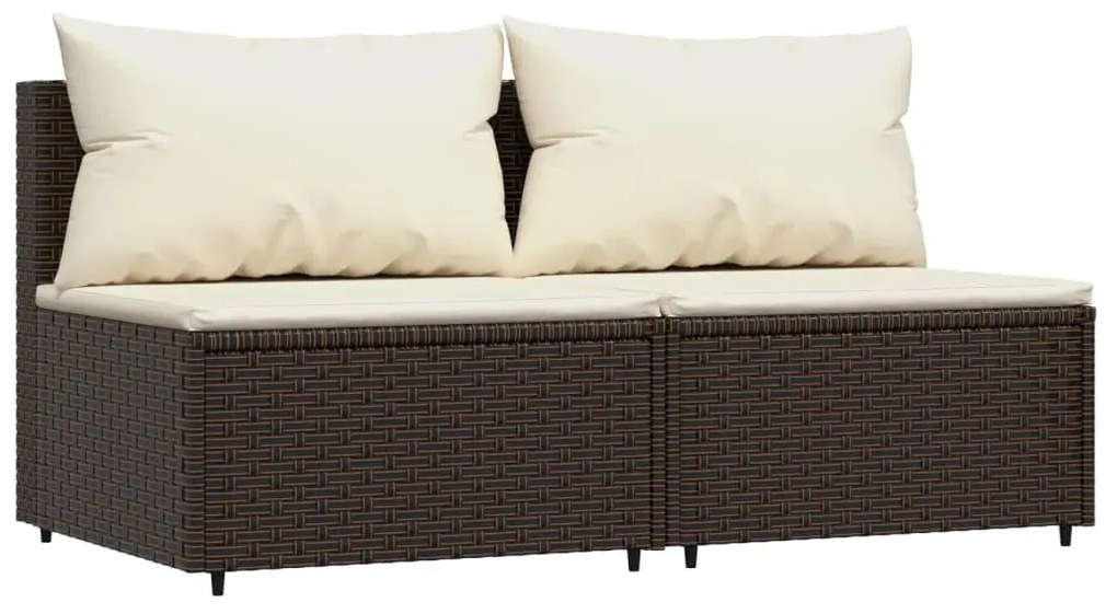 Divani centrali da giardino con cuscini 2pz polyrattan marrone