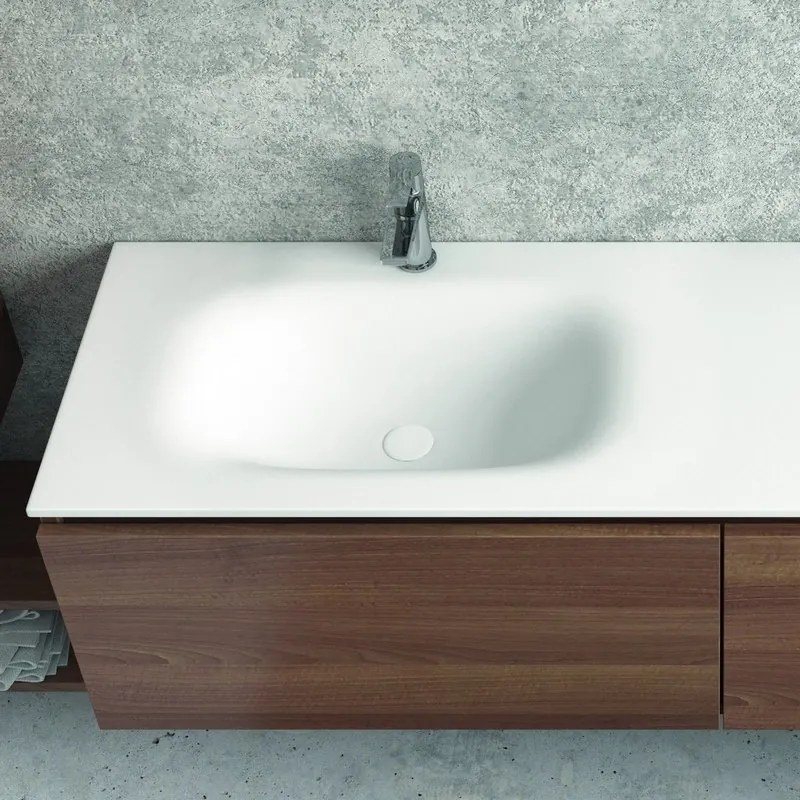 Mobile bagno sospeso 155 cm con lavabo in solid surface bianco e doppio cassetto SP-155C - KAMALU
