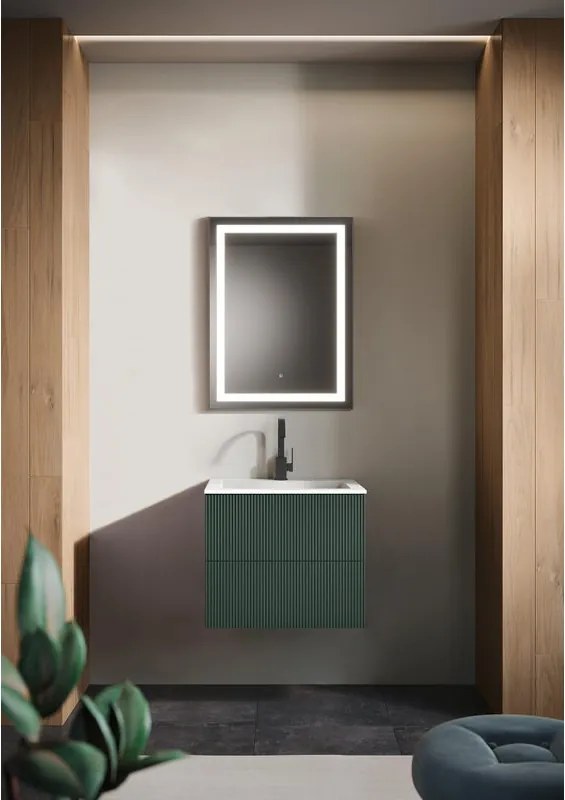 Mobile da bagno sospeso sotto lavabo Opera 2 cassetti L 59.5 x H 50 x P 45.5 cm verde foresta laccato opaco cannettato