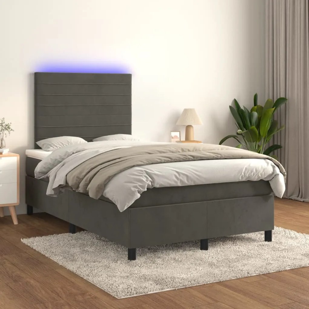 Letto A Molle Con Materasso E Led Grigio Scuro 120x200 Cm /