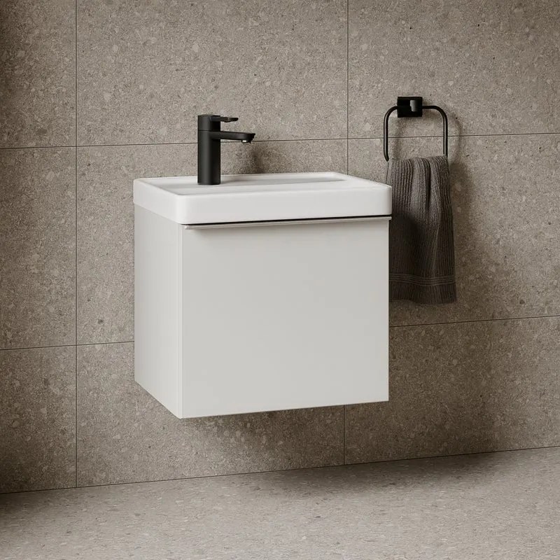 Mobile da bagno sospeso sotto lavabo Pixel plain 1 cassetto L 60 x H 40 x P 45.5 cm grigio pastello laccato opaco, con maniglia alluminio brillante