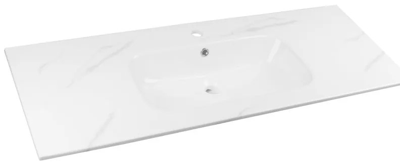 Lavabo integrale a incasso rettangolare vasca centrale L 121 x H 15.5 x P 46 cm in ceramica bianco