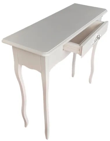 Consolle FABIOLA in legno con cassetto e struttura in pioppo BIANCO E ARGENTO
