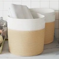 Cestini Portaoggetti 2pz Beige e Bianco 28x28 cm in Cotonecod mxl 108660