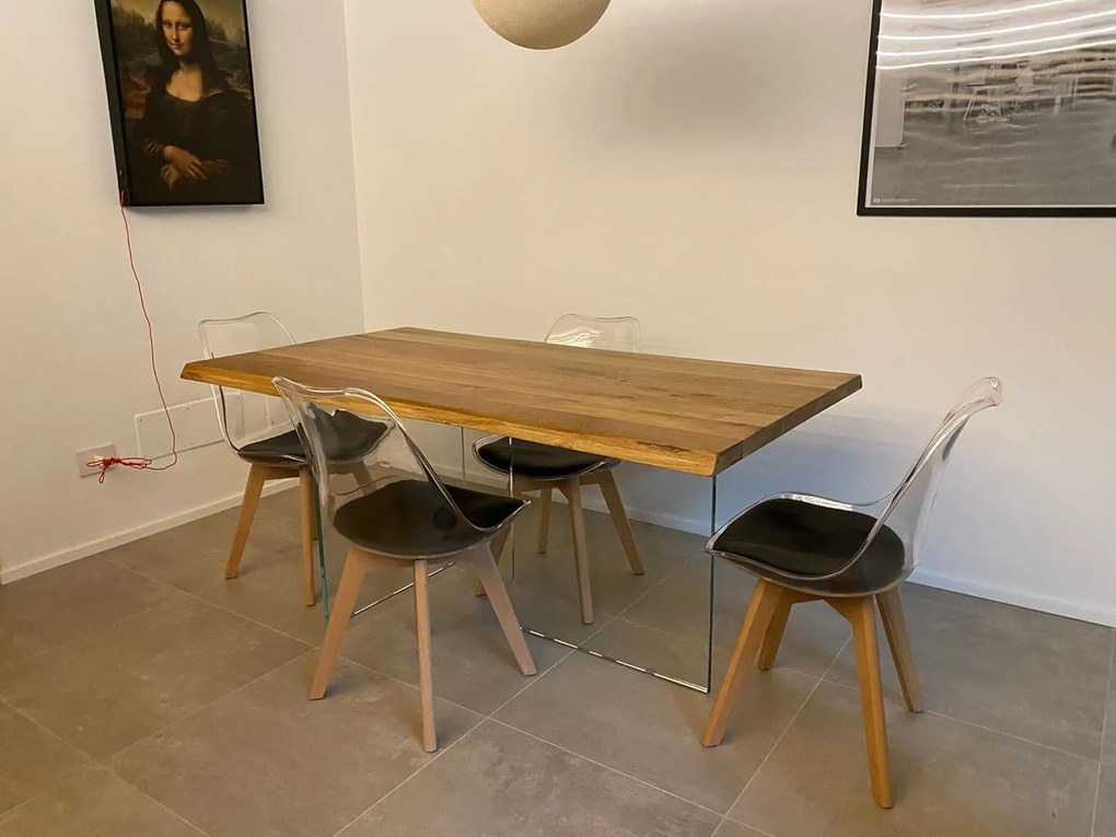 Tavolo da pranzo piano massello spessore 4 gambe vetro 160 x 90