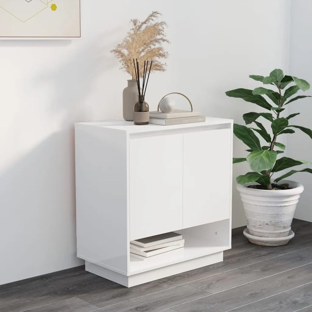 Credenza Bianco Lucido 70x41x75 cm in Truciolato