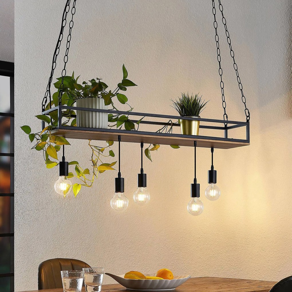 Lampada a sospensione Kirista Lindby, dimmerabile, Nero, Soggiorno / Sala da pranzo, Metallo, Vintage, Lampada a sospensione
