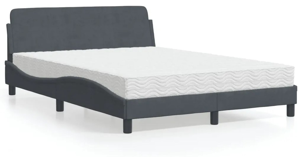 Letto Con Materasso Grigio Scuro 140x200 Cm İn Velluto /