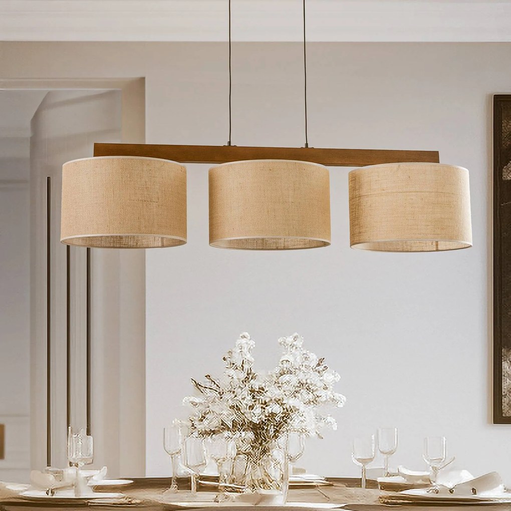 TK Lighting Lampada a sospensione Juta, 3 luci, trave