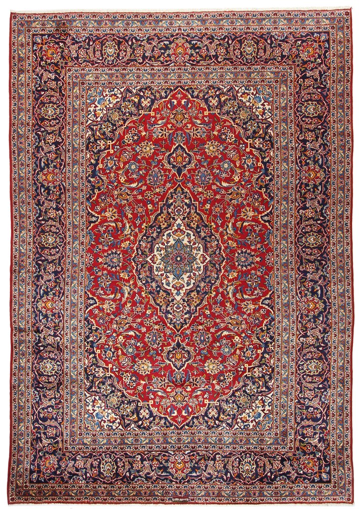 Kashan Tappeto 350x240 Rosso (Iran) Annodato A Mano