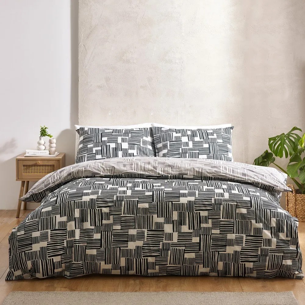 Set copripiumino e federa nero e grigio per letto matrimoniale e per letto esteso 230x220 cm Blocks – Catherine Lansfield