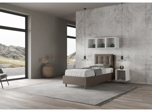 Letto singolo senza rete imbottito 80x190 similpelle cappuccino Annalisa