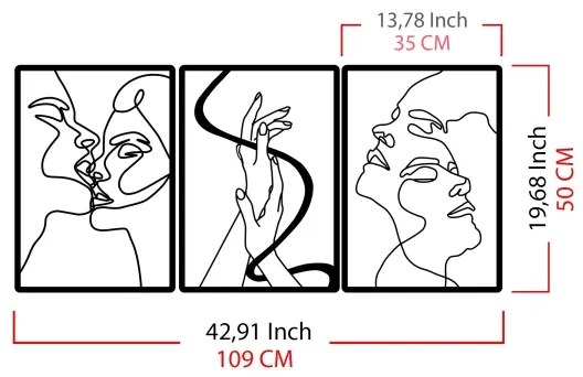 SET 3x Decorazione da muro 109x50 cm amore metallo