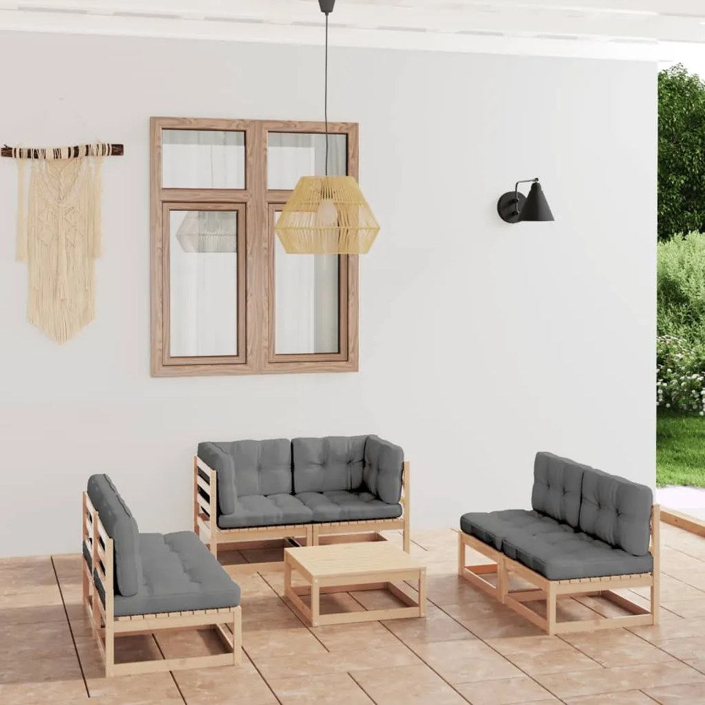 Set Divani da Giardino 7 pz con Cuscini Legno Massello di Pino