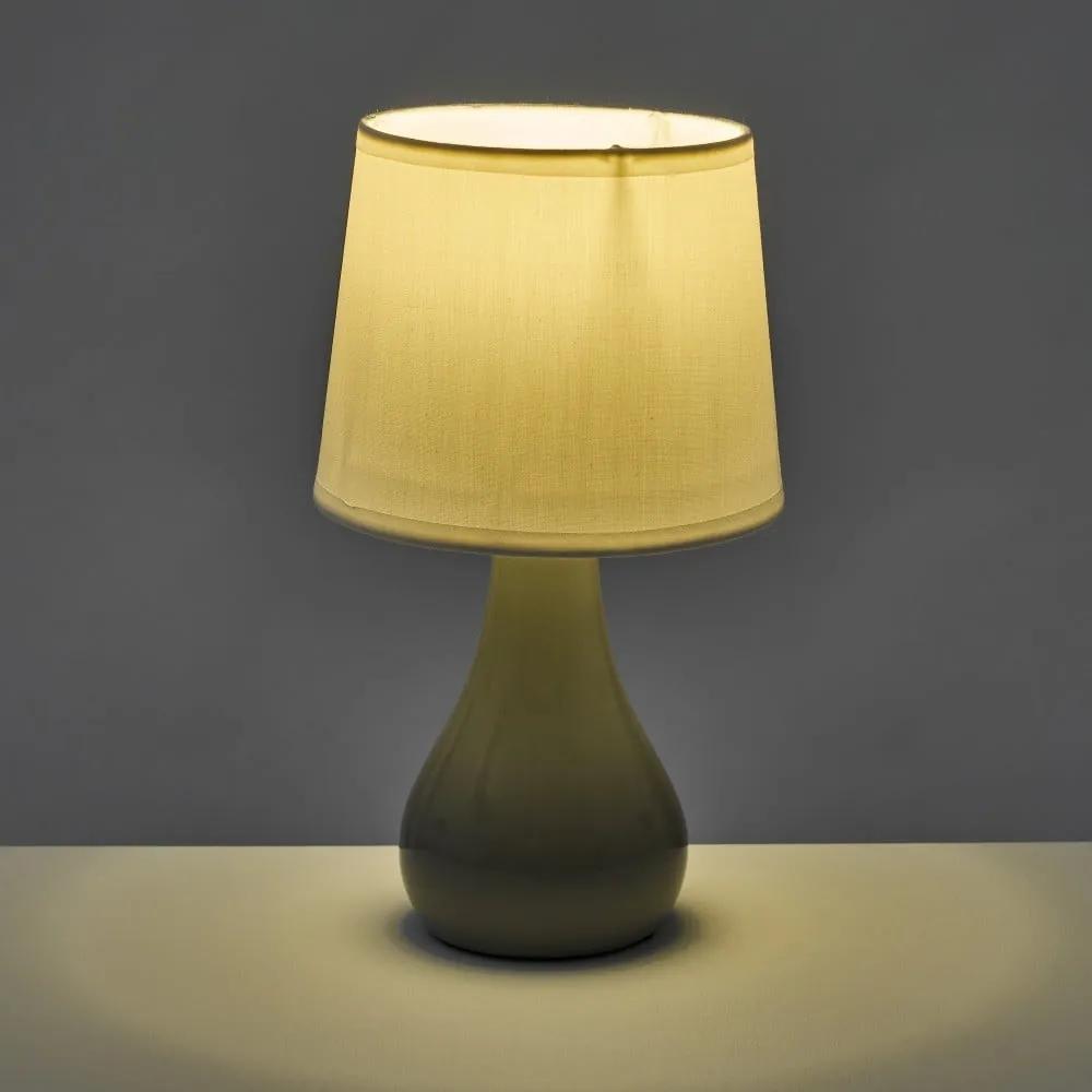 Lampada da tavolo in ceramica bianco-grigia con paralume in tessuto (altezza 26 cm) - Casa Selección
