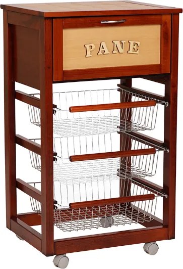 Carrello in legno portapane con cesti portafrutta LANDHELL Ciliegio