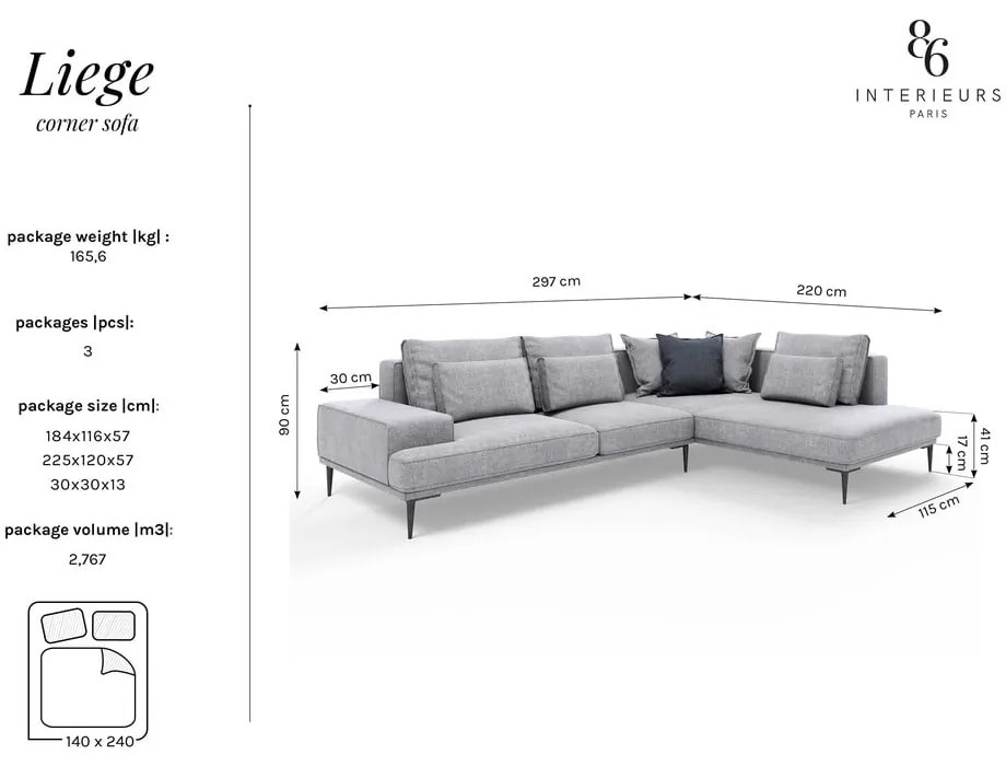 Divano letto angolare rosa, angolo destro Liege - Interieurs 86