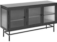 Credenza a 3 ante in metallo nero e vetro con ripiani 115 x 35