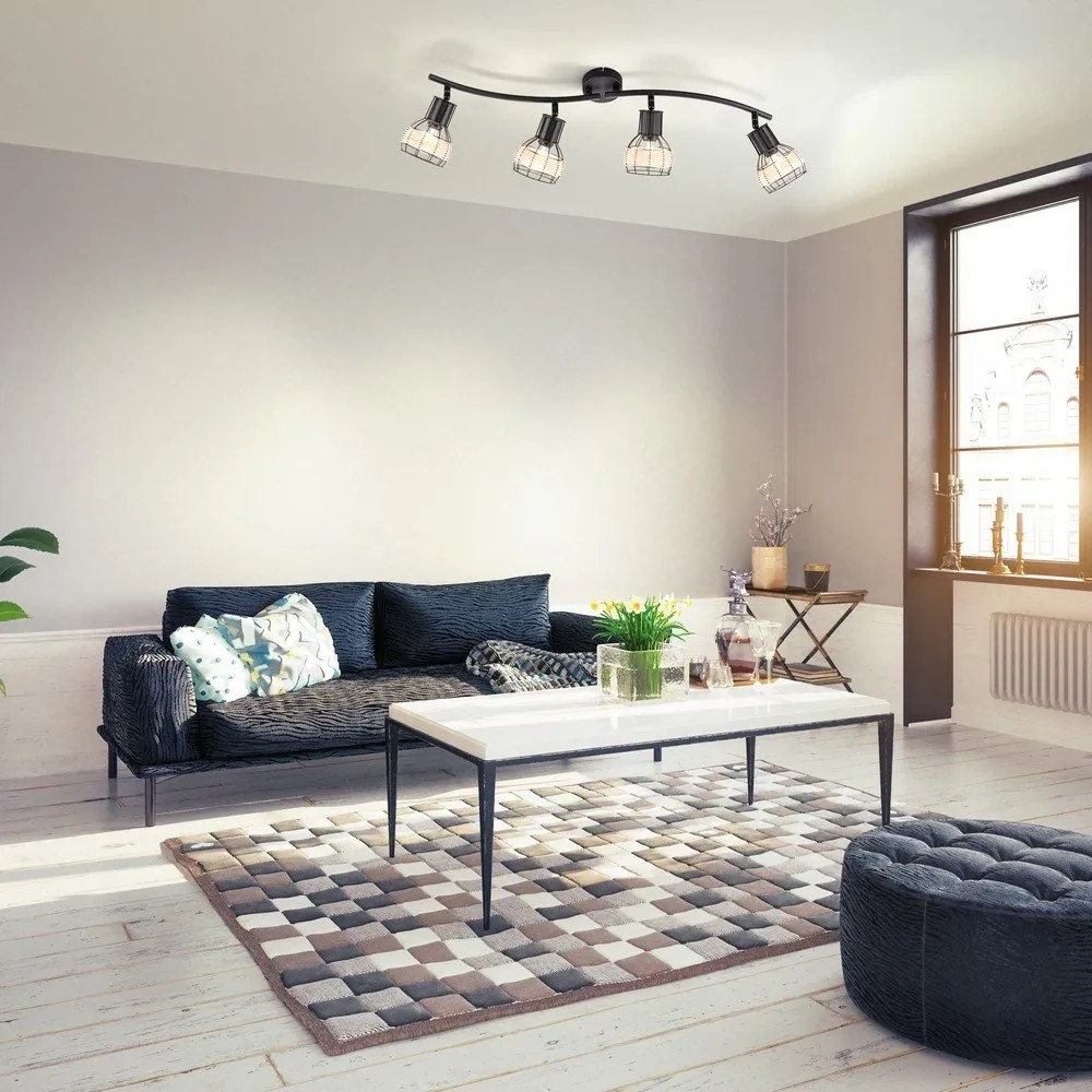 Plafoniera nera con paralume in metallo/con paralume in rattan 10,5x70 cm Straw – Fischer &amp; Honsel