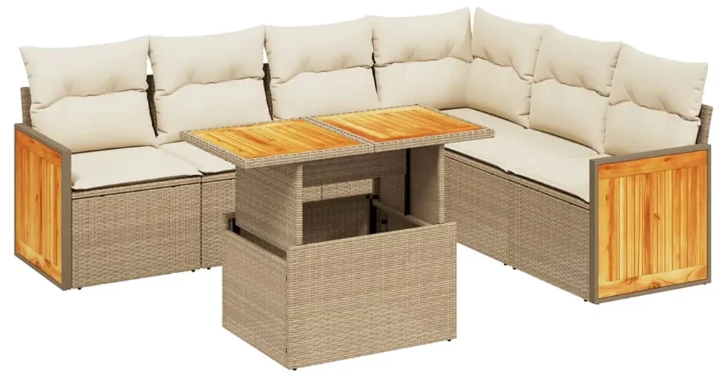 Set divani da giardino 7 pz con cuscini beige in polyrattan