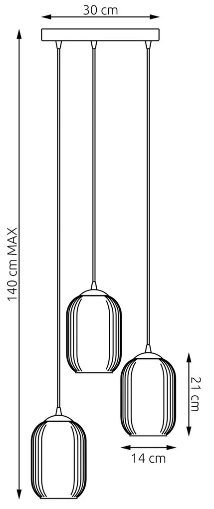 Lampadario 3 Luci Selene Base Tonda In Acciaio Nero E Vetri Plissettati Bianchi