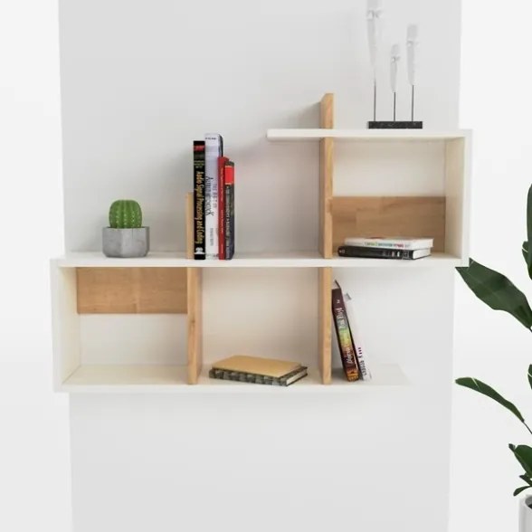 Mensola A Parete Design Moderno 97x20x60H Bianco E Rovere Lagomood