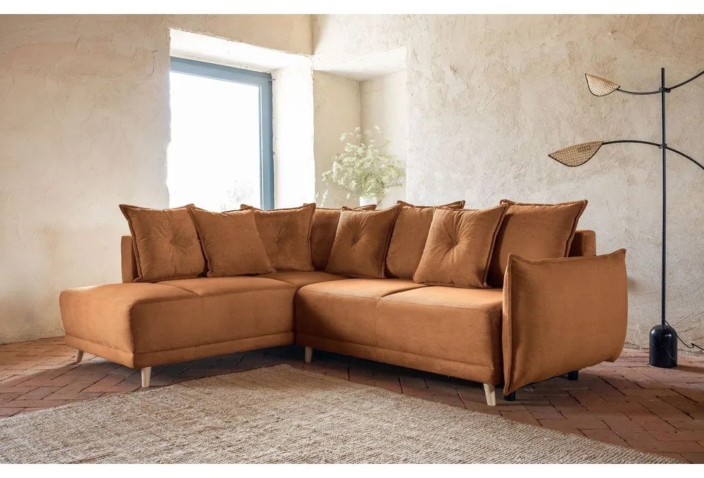 Divano letto in velluto a coste color mattone (angolo sinistro) Lazy Lukka - Miuform